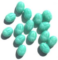 15 14mm Opaque Satin Jadeite Scarab Beetle Beads